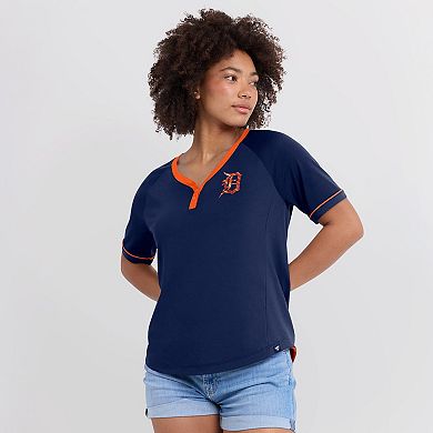 Women's Fanatics Navy Detroit Tigers League Diva Star Raglan V-Neck T-Shirt
