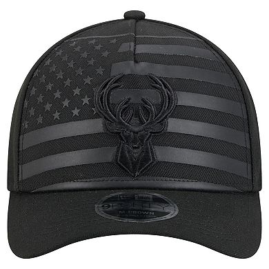 Men's New Era Black Milwaukee Bucks Game Day Flag A-Frame 9FORTY Adjustable Hat