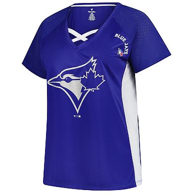 Women's�Profile Royal Toronto Blue Jays Glitter Raglan V-Neck T-Shirt