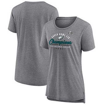 Women's Fanatics Heather Gray Philadelphia Eagles Super Bowl LIX Champions Prestigious Run Tri-Blend Scoop Neck T-Shirt