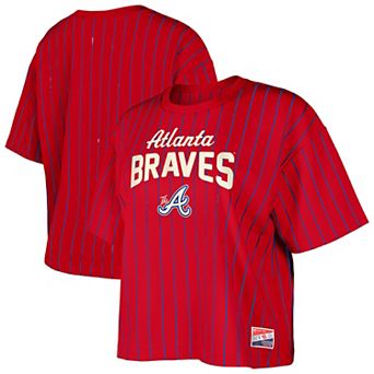 Women's New Era Red Atlanta Braves City Connect Multiplier Pinstripe Cropped T-Shirt