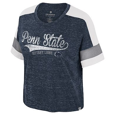 Women's Colosseum Navy Penn State Nittany Lions Color Block Scoop Neck T-Shirt