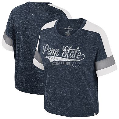 Women's Colosseum Navy Penn State Nittany Lions Color Block Scoop Neck T-Shirt
