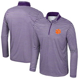 Men's Colosseum Purple Clemson Tigers Striped Quarter-Zip Top