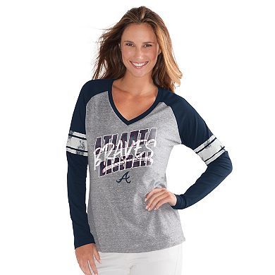 Women's G-III 4Her by Carl Banks Navy Atlanta Braves The Franchise Tri-Blend Raglan V-Neck Long Sleeve T-Shirt