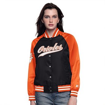 Women's Starter Black/Orange Baltimore Orioles Home Run Full-Snap Varsity Jacket