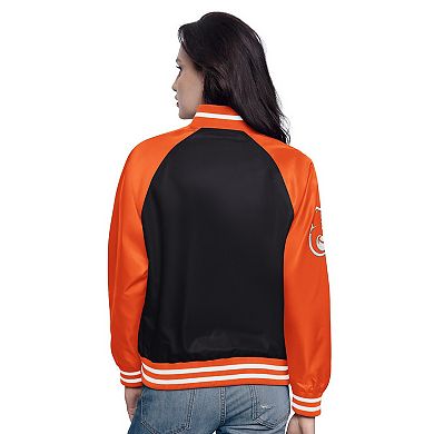 Women's Starter Black/Orange Baltimore Orioles Home Run Full-Snap Varsity Jacket