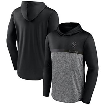 Men's Fanatics Black/Heather Charcoal Seattle Kraken Iconic Defender Pullover Hoodie