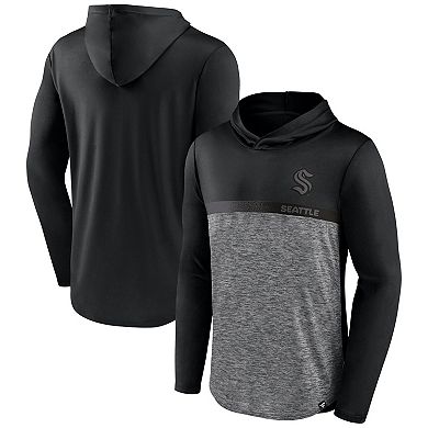 Men's Fanatics Black/Heather Charcoal Seattle Kraken Iconic Defender Pullover Hoodie