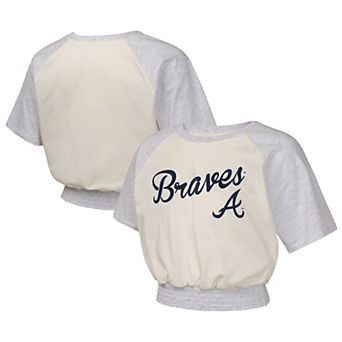 Girls Youth Cream Atlanta Braves Curve Ball Fashion Raglan T-Shirt