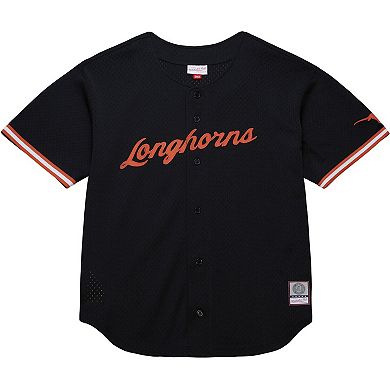 Men's Mitchell & Ness Black Texas Longhorns On The Clock Full-Button Fashion Jersey