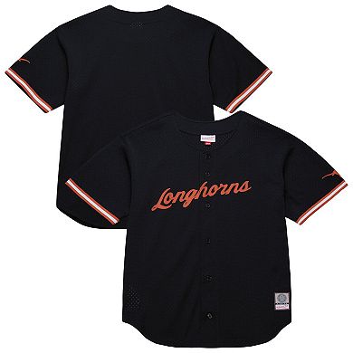 Men's Mitchell & Ness Black Texas Longhorns On The Clock Full-Button Fashion Jersey