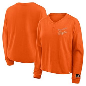 Women's Fanatics Orange Philadelphia Flyers Oversized All Out Effort Long Sleeve Henley T-Shirt