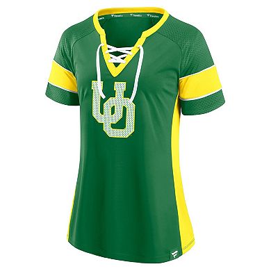 Women's Fanatics Green Oregon Ducks Unmasked Hero Block Party Athena Lace-Up Top
