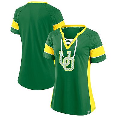 Women's Fanatics Green Oregon Ducks Unmasked Hero Block Party Athena Lace-Up Top