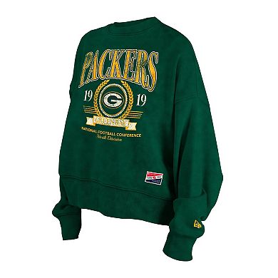 Women's New Era Green Green Bay Packers Throwback Boxy Sweatshirt