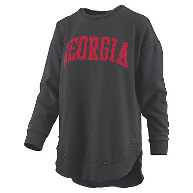 Women's Pressbox Black Georgia Bulldogs Melange Poncho Vintage Fleece Long Sleeve Pullover Sweatshirt