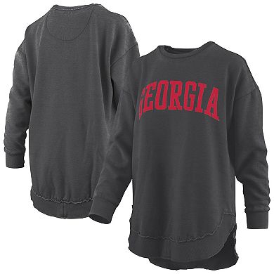 Women's Pressbox Black Georgia Bulldogs Melange Poncho Vintage Fleece Long Sleeve Pullover Sweatshirt