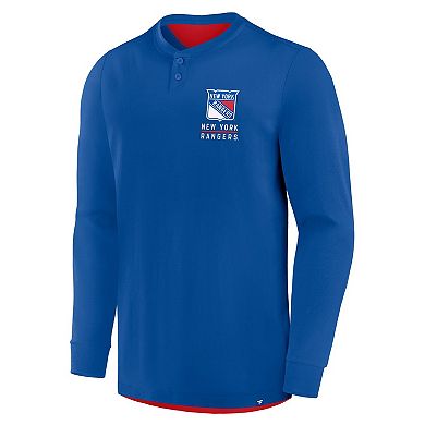Men's Fanatics Blue New York Rangers Adrenaline Push Long Sleeve Henley Shirt