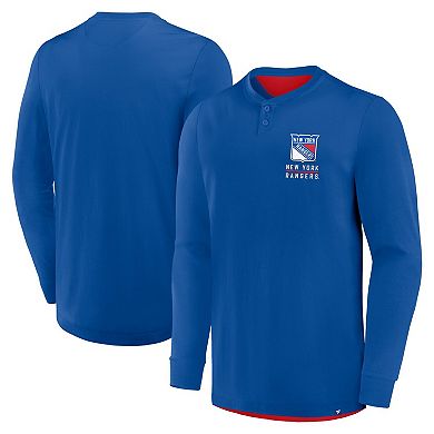 Men's Fanatics Blue New York Rangers Adrenaline Push Long Sleeve Henley Shirt