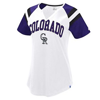 Women's Starter White/Purple Colorado Rockies Game On Notch Neck Raglan T-Shirt