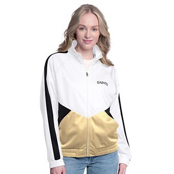 Women's G-III 4Her by Carl Banks White/Black New Orleans Saints Rally Rhinestone Full-Zip Track Jacket