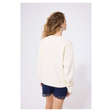 Women's Terez Cream Chicago Cubs Technicolor Oversized Pullover Sweatshirt