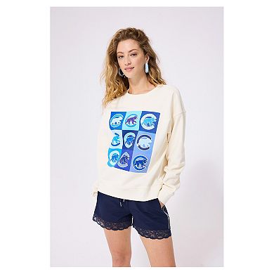 Women's Terez Cream Chicago Cubs Technicolor Oversized Pullover Sweatshirt