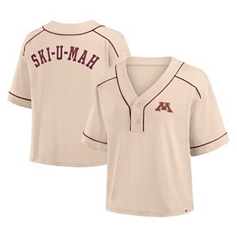 Women's Fanatics Tan Minnesota Golden Gophers Oversized Dominant Force Midi V-Neck T-Shirt