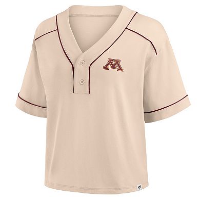 Women's Fanatics Tan Minnesota Golden Gophers Oversized Dominant Force Midi V-Neck T-Shirt