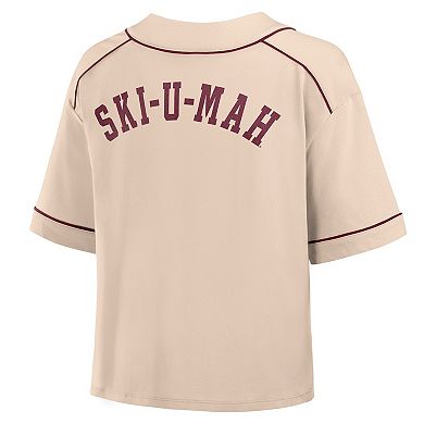 Women's Fanatics Tan Minnesota Golden Gophers Oversized Dominant Force Midi V-Neck T-Shirt