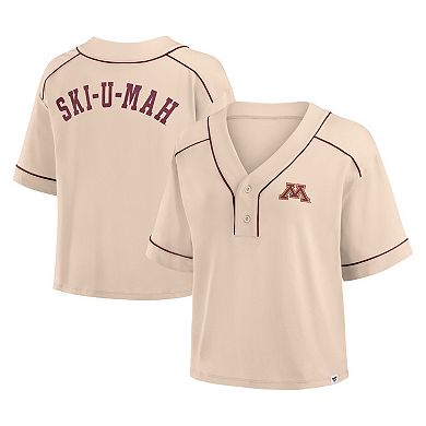 Women's Fanatics Tan Minnesota Golden Gophers Oversized Dominant Force Midi V-Neck T-Shirt