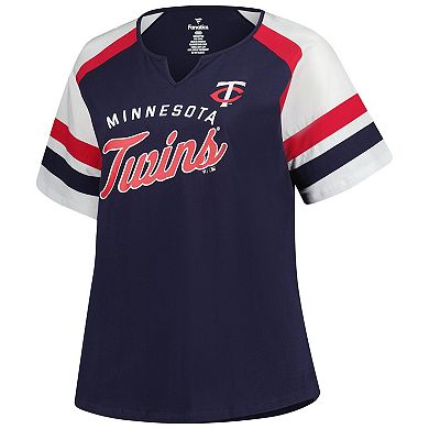 Women's Profile Navy Minnesota Twins Plus Sized Arched Notch Neck T-Shirt
