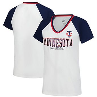 Women's G-III 4Her by Carl Banks White/Navy Minnesota Twins Ball Park Raglan V-Neck T-Shirt