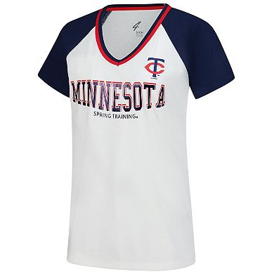 Women's�G-III 4Her by Carl Banks White/Navy Minnesota Twins Ball Park Raglan V-Neck T-Shirt