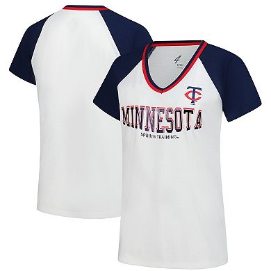 Women's�G-III 4Her by Carl Banks White/Navy Minnesota Twins Ball Park Raglan V-Neck T-Shirt
