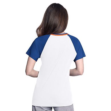 Women's G-III 4Her by Carl Banks White/Royal New York Mets Ball Park Raglan V-Neck T-Shirt