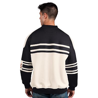 Men's Starter Cream/Black Anaheim Ducks Defense Fleece Crewneck Pullover Sweatshirt