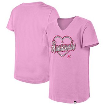 Girl's Youth New Era Pink Colorado Avalanche Flip Sequin V-Neck T-Shirt