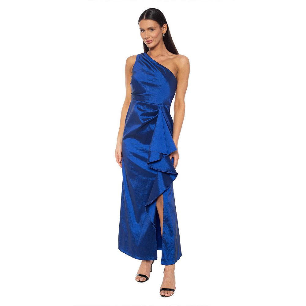 marina one shoulder dress Marina Women's One-Shoulder Front Twist A-Line Gown - Blue