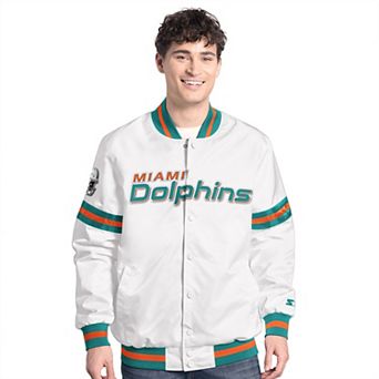 Men's Starter White Miami Dolphins Scout Full-Snap Varsity Jacket