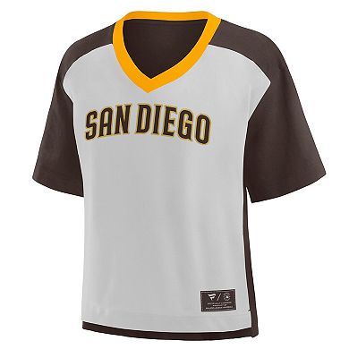 Women's Fanatics Brown/Graphite San Diego Padres Oversized Race To Win V-Neck T-Shirt