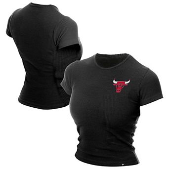 Women's New Era Black Chicago Bulls Leisure Collection Baby Doll Cropped T-Shirt
