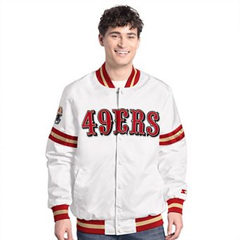 Men's Starter White San Francisco 49ers Scout Full-Snap Varsity Jacket