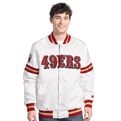 Men's Starter White San Francisco 49ers Scout Full-Snap Varsity Jacket