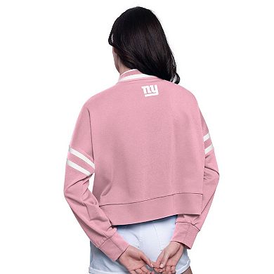 Women's Starter Pink New York Giants Power Play Cropped Pullover Sweatshirt