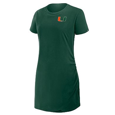 Women's Fanatics Green Miami Hurricanes Ruched Drape T-Shirt Dress