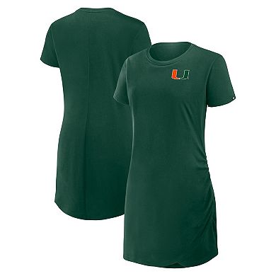 Women's Fanatics Green Miami Hurricanes Ruched Drape T-Shirt Dress