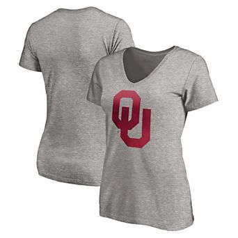Women's Fanatics Gray Oklahoma Sooners Primary Logo V-Neck T-Shirt
