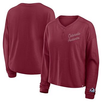 Women's Fanatics Burgundy Colorado Avalanche Oversized All Out Effort Long Sleeve Henley T-Shirt